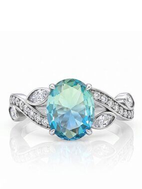 Blue & Teal Tourmaline Oval Ring, 925 Sterling Silver Charmed Aroma